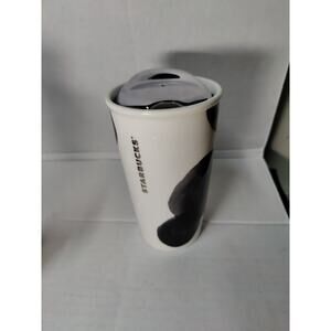 Starbucks 2014 Black Dots/Spots Metallic Silver Travel Mug with Lid - 10 Ounces